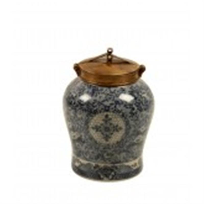 Vaso de Porcelana Azul com Bronze